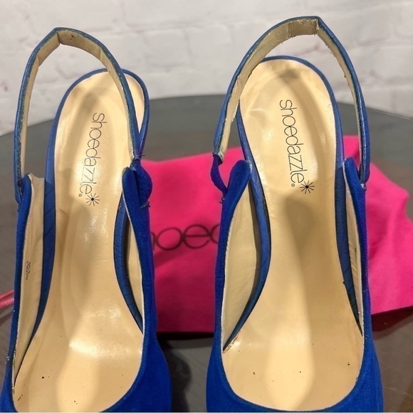 ShoeDazzle microsuede cobalt blue sling back platform pumps in size 6 EUC - Picture 3 of 16